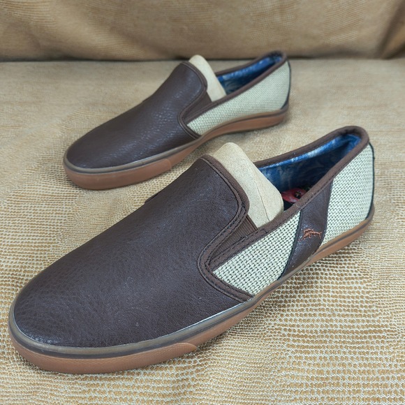 Tommy Bahama Mens Brown PU Leather Textile Slip‎ On Loafers Shoes TB7F00149 10.5 main image 4